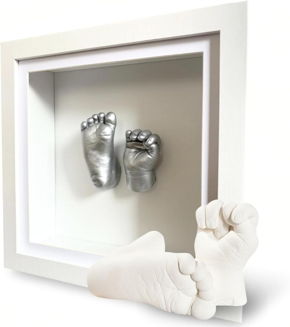 Baby Handprint and Footprint 3D Kit, Newborn keepsake For Newborn Boys & Girls, Baby Girl Gifts & Baby Boy Gifts, Personalised Baby Shower Gifts, Nursery Decor, Gifts for New Parents, Nursery Wall Art