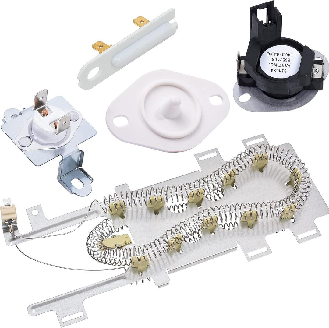 BlueStars 8544771 Heating Element 280148 (8557403 & 8318314) Thermal Cut Off Kit 3392519 Thermal Fuse 8577274 Thermistor Dryer Repair Kit - Compatible with Whirlpool & Kenmore Dryers