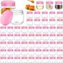 Tanlade 60 Pcs 3 oz Clear Plastic Jars with Lids Wide Mouth Mason Jars Mini Storage Containers Bulk for Herb Jelly Wedding Valentine Favors Shower Party Favors(Pink)