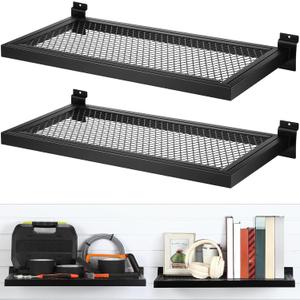 Coume 2 Pack Slatwall Shelf Metal 23.6 x 11.8 Inch Slatwall Display Rack Wall Mount Hanging Accessory for Garage Workshop Stores Retail Boutiques Storage and Organization Black