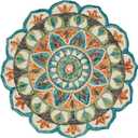 LR Home 6ft Round Indoor Wool Area Rug for Home Decor | Rugs for Living Room, Bedroom, Playroom, Entryway, Office | Hand Woven Modern Farmhouse Large Boho Area Rug for Room Decor | Rust/Teal