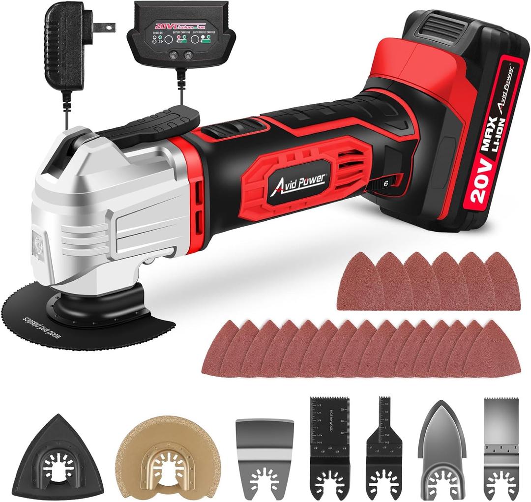 AVID POWER Cordless Oscillating Tool 20V Battery Powered Oscillating Multitool with 2.8 Oscillation Angle, Variable Speed Oscillating Saw w/ 31Pcs Accessories for Scraping/Cutting & Sanding