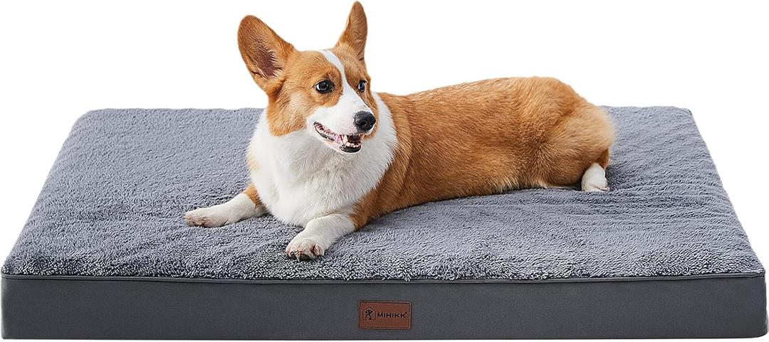 Waterproof Dog Beds for Small Dogs Orthopedic Dog Beds for Crate with Removable Washable Cover Egg-Crate Foam Pet Pad Mat with Anti-Slip Bottom, 23x17 Inch, Grey