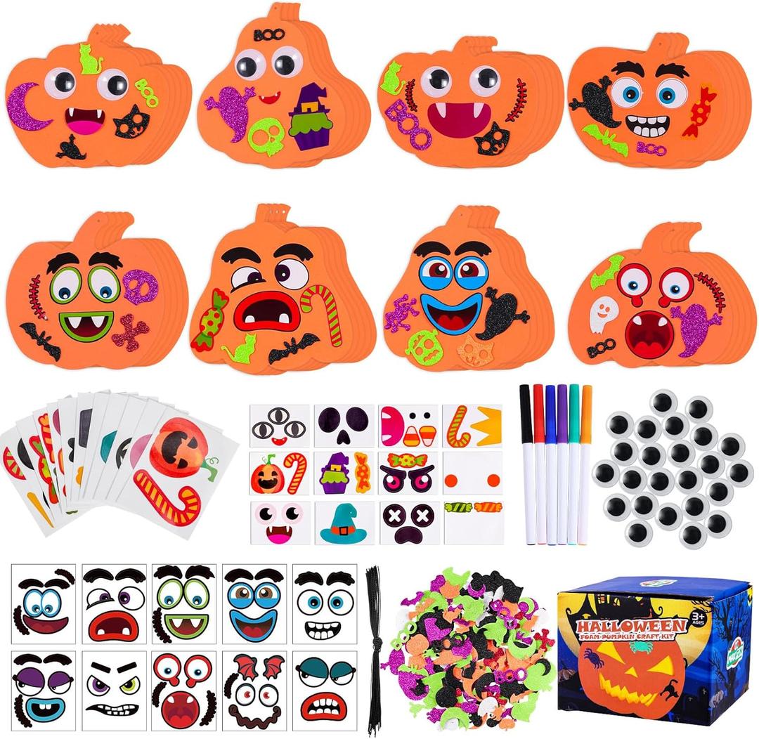 Max Fun 332PCS Halloween Crafts for Kids, Halloween Activities Foam Pumpkins for Crafts Stickers Gift Kits, DIY Art and Craft Set for Holiday Classroom Decorations Party Favors Supplies