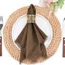 Fall Thanksgiving Rustic Cloth Napkins 16.5x16.5 Inches Handmade Cotton Linen Napkins with Fringe Boho Washable Dinner Napkins in Bulk for Wedding Party Table Decor Set of 10 Coffee