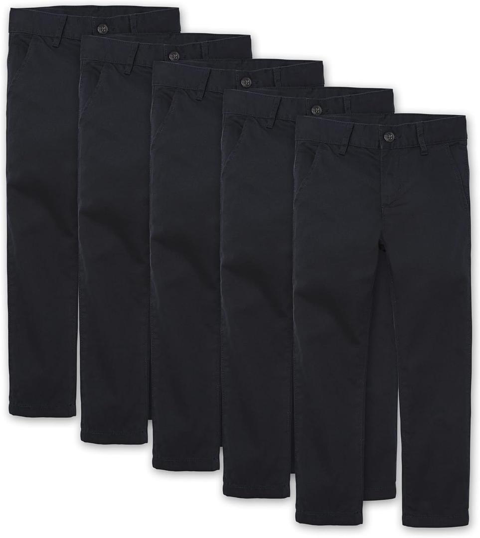 The Children's Place Stretch Straight Chino Pants,multipacks (New Navy 5-pack), Size: 16 Slim