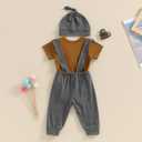 Newborn Baby Boy Clothes Short Sleeve Romper and Pants Hat Infant Boy Coming Home Outfit 3Pcs (3-6 Months)