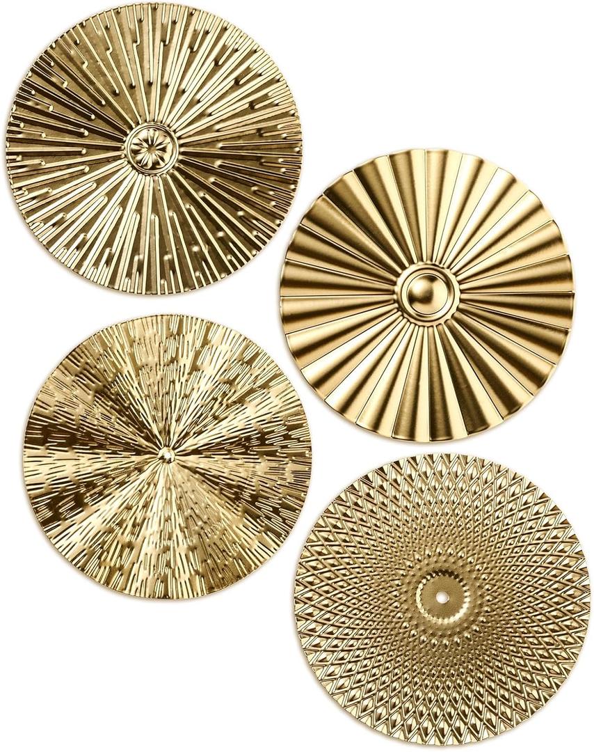 Hicarer 4 Pcs 12 Inch Metal Wall Art Decor Sunburst Hanging Metal Artwork Decor Wall Art Decorations for Home Living Room Office(Gold)