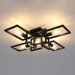 ZGLAOJT Black Industrial Semi Flush Mount Ceiling Light 5-Light Kitchen Light Fixtures Modern Large Matte Sputnik Chandelier for Dining Room Bedroom Farmhouse Living Room