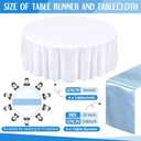 Tudomro 8 Pcs White and Light Blue Round Plastic Tablecloth and Satin Table Runner Set 84 Inch Round Table Covers 12 x 108 Inch Table Runners for Wedding Birthday Party Baby Shower Anniversary