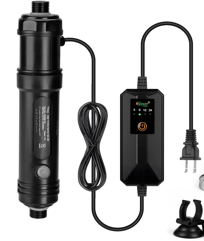 hygger Aquarium U-V Light with Timer, 360° Protective Shield Clean Light for Green Water Clean, Amphibian Aquarium Lamp Bulb for Freshwater Saltwater Fish Tank and Aquarium