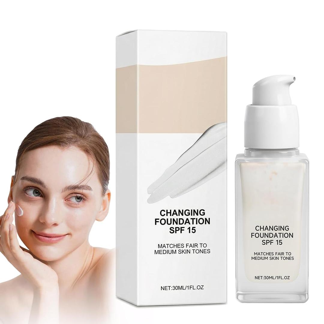Color Changing Foundation for Mature Skin, 2026 New 2-In-1 Hydrating Lightweight Liquid Foundations, Natural Glace for All Skin Tones