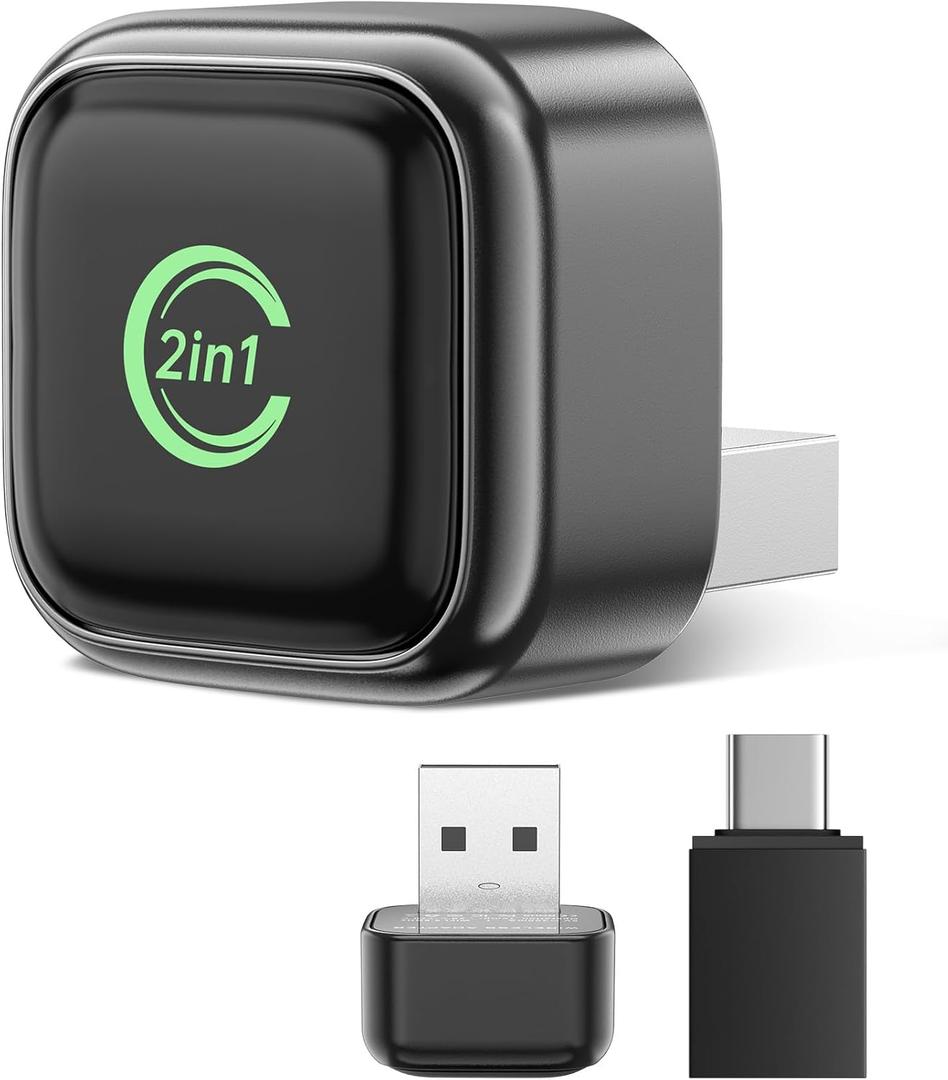 Wireless CarPlay Adapter, Convert Wired to Wireless, 2-in-1 CarPlay & Android Auto, Mini Plug & Play, Fast Auto-Connect & No Latency, USB/USB-C for Cars with Built-in CarPlay & iOS 10+/Android 11+ (Silver-gray)