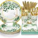 168 Pcs Sage Green Baby Shower Decorations, Sage Green Plates, Bridal Shower Plates and Napkins sets, Eucalyptus Baby Shower Birthday Baptism Wedding Shower Decorations, Serves 24