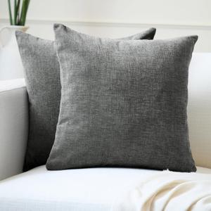 Encasa XO Thick Chenille Throw Pillow Covers Set of 2 | Grey - (24"x24") (60x60 cm) | Decorative Accent Square Throw Pillow Cases For Couch, Home Decor, Sofa