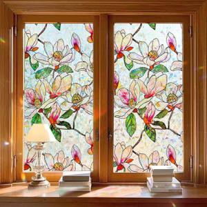 Window Privacy Film Stained Glass Window Film Decorative, Static Cling Rainbow Window Cling, Heat Control Non-Adhesive for Bathroom Home Door 23.6"x 78.7" (Magnolia)