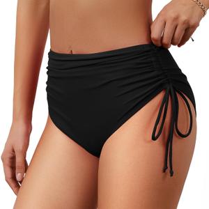 American Trends High Waisted Bikini Bottoms for Women Tummy Control Swimsuits Bottoms Full Coverage Bathing Suit Bottom (Large, Black)