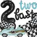 Two Fast Birthday Decorations 40 Inch Racetrack Number Balloons 2 Black Two Fast Letter Banner Balloon 2nd Racing Vintage Race Car Racing Theme Birthday Party Decor Set Black Blue