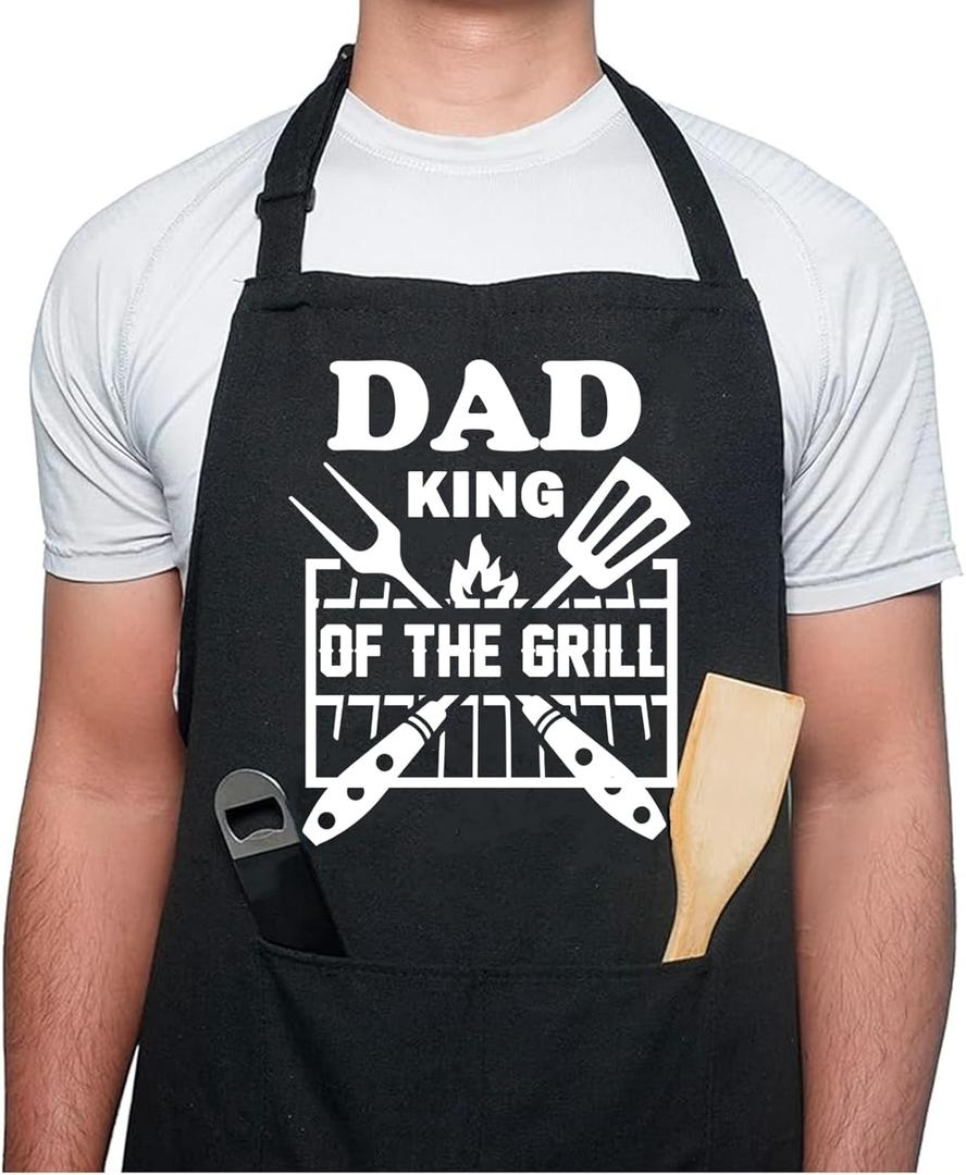 Funny Grill Apron for Men, Fathers Day Apron Gifts for Dad Papa, Husband Grandpa with Pockets