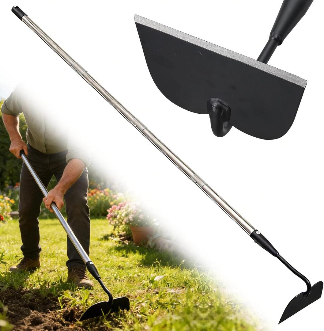 Garden Hoe for Weeding, Heavy Duty Draw Hoe Garden Tool for Plowing,Cultivating,Trenching, Ridging,Tilling Loosening Soil,Scraping Weeder with 60 Handle for Stand Gardening, Reduce Back Strain (66")