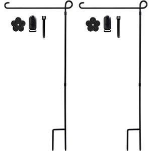hogardeck 2PC Garden Flag Holder Stand, Thickened Pole Sturdy and Straight Premium Yard Flag Holder Weather-Proof Metal Flagpole with Stopper and Clip Fit for American Flag, Fall Garden Flag