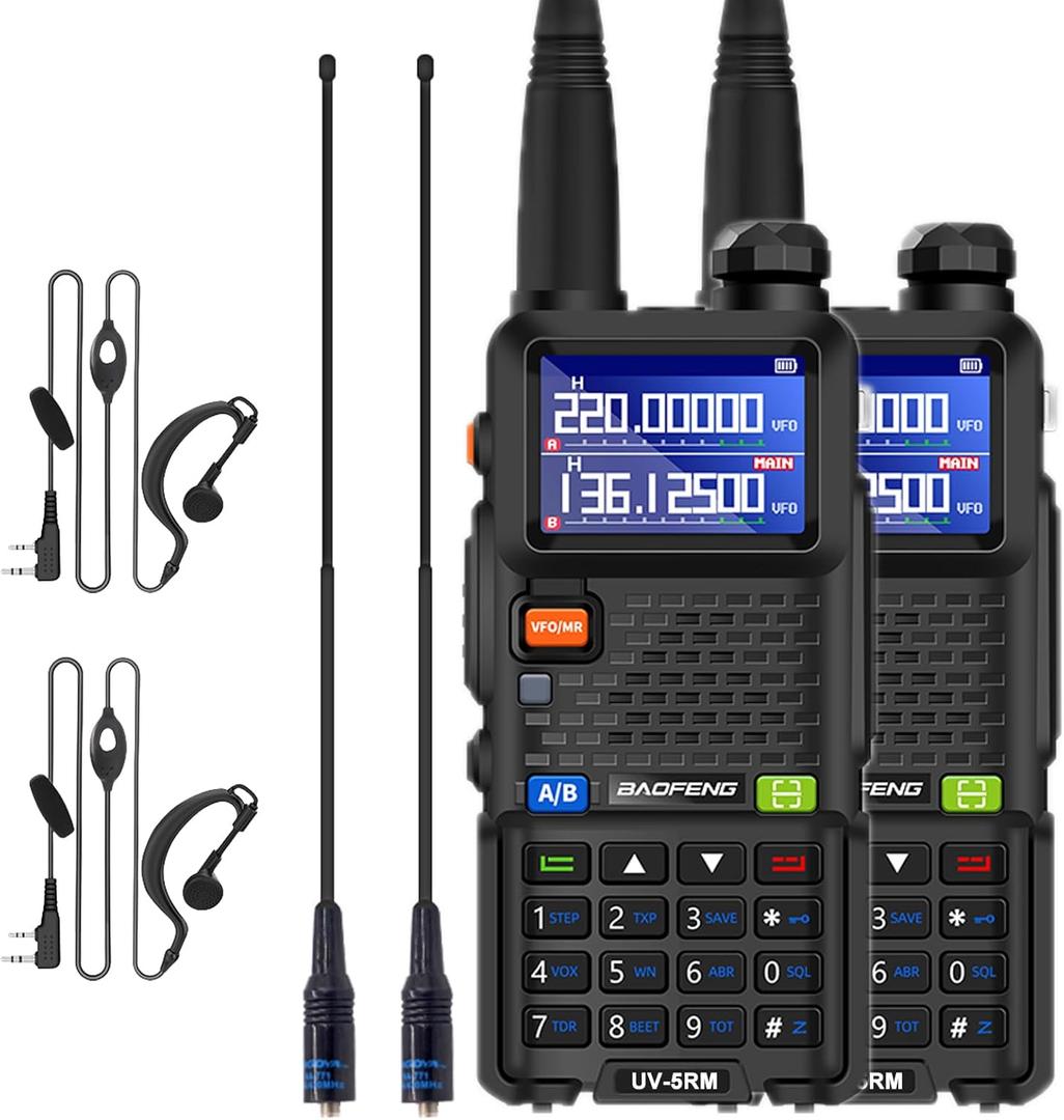 BAOFENG 2 Packs UV-5RM Two Way Radio Multi-Band Long Range Walkie Talkie NOAA USB-C Charging Upgrade of UV-5R Ham Radio Air Band 1.77in LCD Screen with 771 Antenna Headset