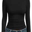 Trendy Queen Women's Boat Neck Tops Long Sleeve Shirts Casual Fitted Tee Shirts Solid Color Fall Basic Clothes 2026 Black XS, Was used