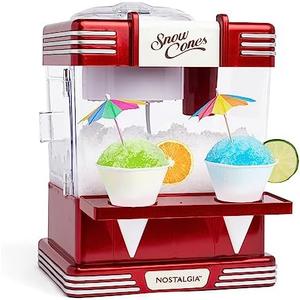 Nostalgia Snow Cone Shaved Ice Machine - Retro Table-Top Slushie Machine Makes 20 Icy Treats - Includes 2 Reusable Plastic Cups & Ice Scoop - Retro Red: Shaved Ice Machines