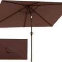 6.5'x10' Rectangular Patio Outdoor Umbrella,Large Coverage with Push-Button Tilt & UV Protection,Sturdy Ribs for Deck,Lawn,Pool,Backyard (Brown)