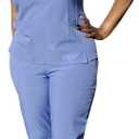 YOGAFLEX Soft & Stretchy Scrub Set for Women. Regular & PETITE. 2-Pocket Top and 5 Pocket Pants. Modern Fit. (XX-Large Petite, Ceil Blue)