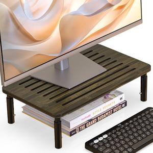 WELL WENG Bamboo Monitor Stand Riser, 4 Adjustable Height, 15.55x9.25 Laptop Stand with Airflow Vents, Desk Organizer for Computer, PC, Printer (Wenge)