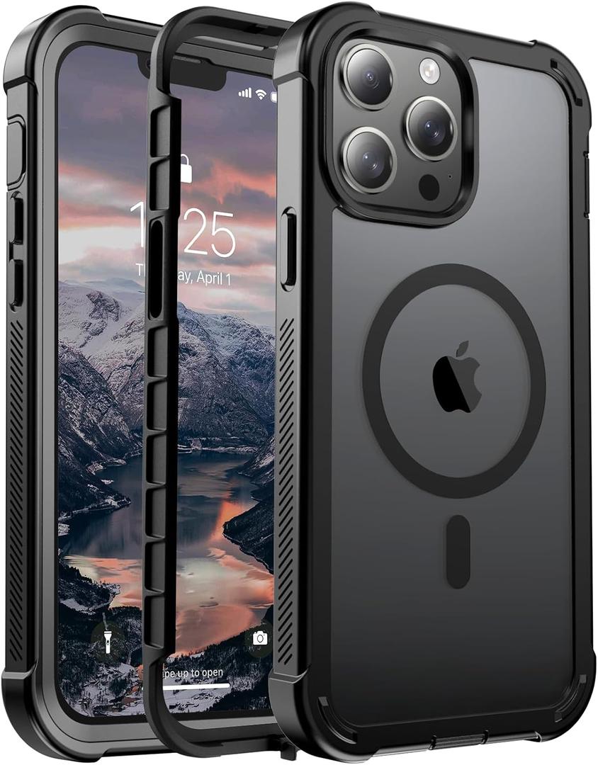 jaroco Magnetic for iPhone 13 Pro Max Case, [Compatible with MagSafe][Military Grade Drop Protection][Heavy Duty Protection][Non-Slip][Shockproof] 2-Layer Durable Bumper Phone Case 6.7''-Black