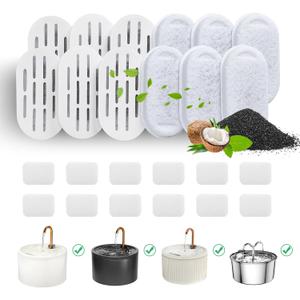 DOOOB Cat Water Fountain Filter, 24 Pack Cat Fountain Filters, Cat Fountain Replacement Filters for DOOOB Cat Water Fountain, Pet Water Fountain Filters (12 Filters & 12 Sponges)