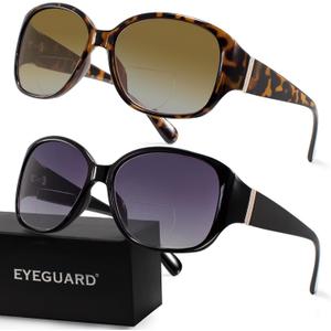 EYEGUARD 2 Pack Bifocal Reading Sunglasses for Women Oversized Sun Readers UV400 Protection Outdoor Reading Glasses (Tortoise/Black)