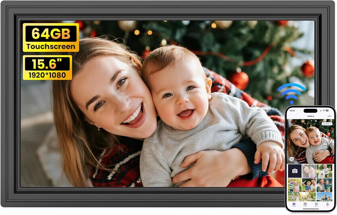 64GB Uhale 15.6" Digital Picture Frame, Large WiFi Electronic Photo Frames 1920 x 1080 IPS FHD Touch Screen, Share Photos and Videos Anywhere, Support SD/USB, Best Gifts for Parents and Grandparents