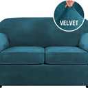 H.VERSAILTEX Real Velvet Plush 3 Piece Stretch Sofa Covers Couch Covers for 2 Cushion Couch Loveseat Covers Width Up to 72 Inch Feature Thick Soft Stay in Place (Medium Sofa, Deep Teal)