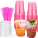 50 Set 12 oz Plastic Neon Cups Glowing Party Disposable Cups with Clear Lids and Straws Glow in the Dark Neon Drinking Cup Bulk for Baby Shower Weddings Birthdays Bachelor(Pink,50 Set)