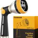 FANHAO Garden Hose Nozzle, 100% Heavy Duty Metal Spray Nozzle with Thumb Control, High Pressure Water Nozzle with 8 Adjustable Spray Patterns for Watering Plants, Washing Cars and Showering Pets