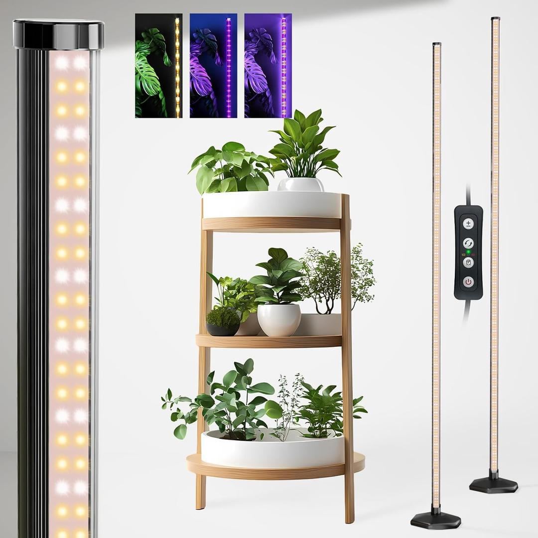 2PCS Grow Lights for Indoor Plants, 384 LEDs 42W Vertical Full Spectrum Grow Light 65 Inch Standing Grow Lights with Timer 3 Light Modes 5-Level Dimmable Wide Coverage