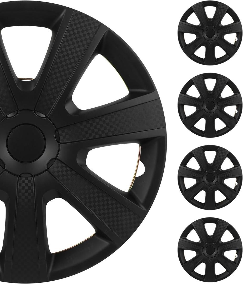 SCITOO Quick-Install 16-Inch Black hubcaps (Set of 4) for Cars, Trucks, SUVs, Universal Compatibility, Elegant & Rust-Proof