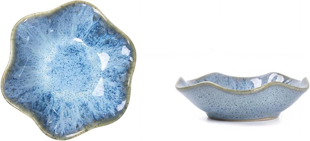 Ceramic Lotus Leaf Jewelry Dish, Small Trinket Tray Ring Holder, Decorative Organizer for Necklace Earrings, Home Decor Gift, Blue