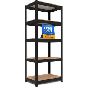 HOMEDANT House Black 5 Tier 24.4" W Laminated Metal Shelving Unit Adjustable Storage Utility Rack Heavy Duty Shelves Organization Multipurpose Shelf Kitchen Garage Pantry Closet 1 Pack