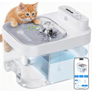ODSD Cat Water Fountain, App Monitoring Wastewater Separation & No Filter Cotton, 5000mAh Battery & Plug-in Pet Water Fountain with 101oz/3L Automatic Water Dispenser for Cats Indoor, 2.4G Wi-Fi