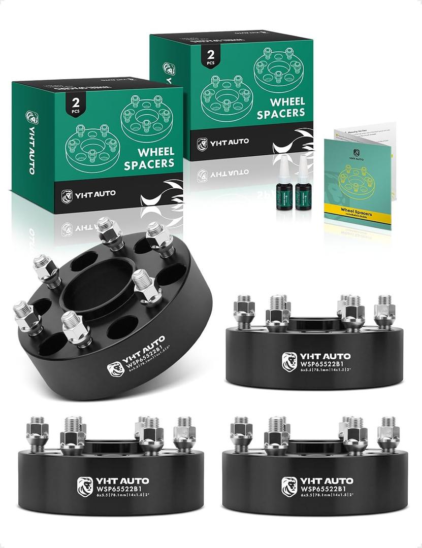 YHTAUTO 6x5.5 Hubcentric Wheel Spacers 2 inch Fits Silverado Sierra 1500, Forged 6x139.7mm, Chevy GMC Cadillac, Tahoe, Yukon, Suburban, 6 Lug Tire Spacers 50mm w/ M14x1.5 Studs 78.1mm Hub Bore 4PCS