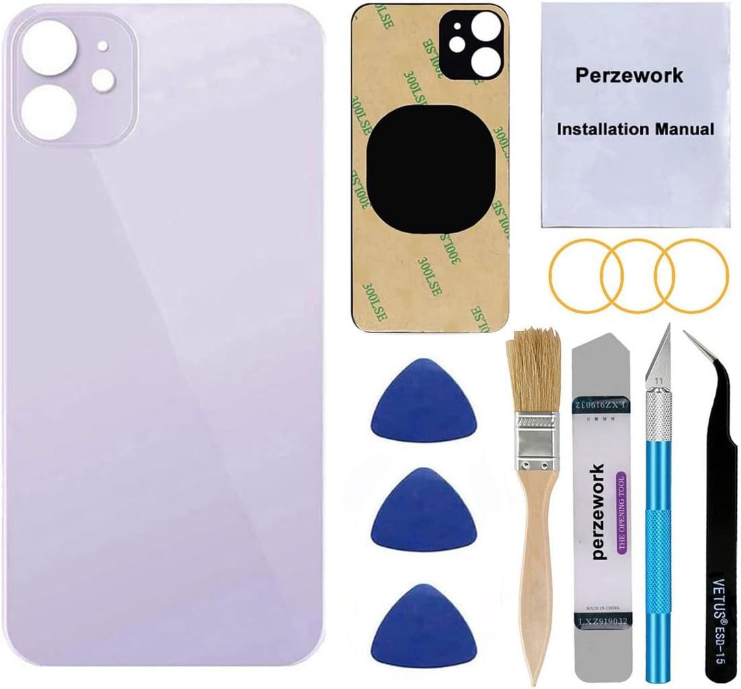 OEM Rear Back Glass Replacement for iPhone 12 6.1 inches with Reparing Toolkit and Pre-Installed Adhesive (Purple)