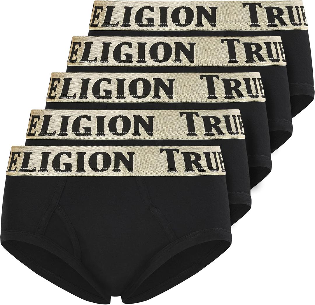 True Religion Mens Underwear 5 Pack Mens Briefs Soft Cotton (Small, Black)