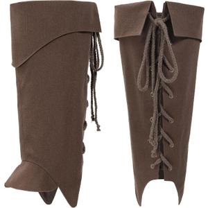 Medieval Pirate Boot Covers Costume Renaissance Linen Leg Gaiters Tie Up LARP Ren Faire Accessories (Brown)