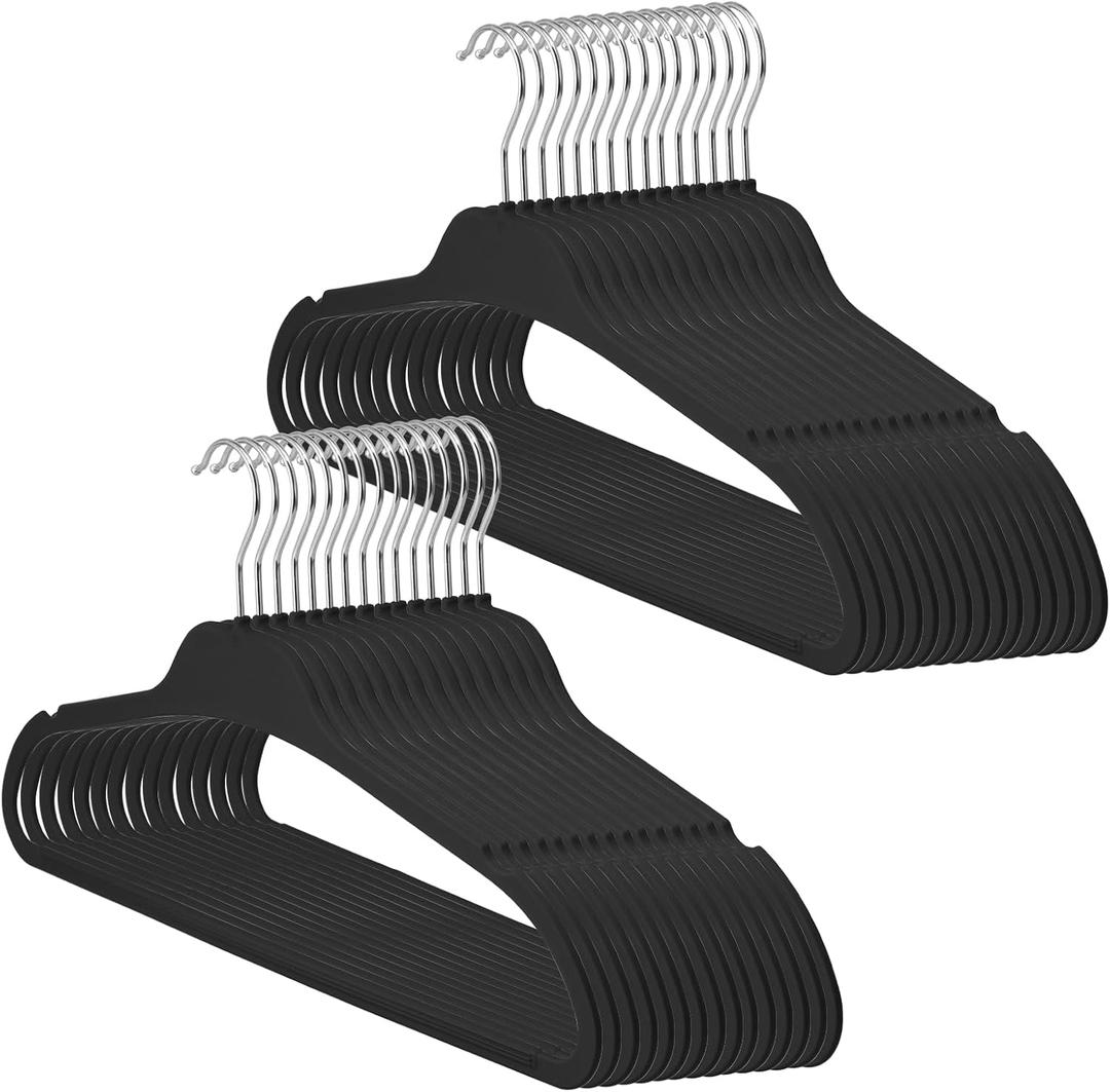 Non-Slip Rubber Coated Hangers, 30 Pack Plastic Clothes Hangers with 360 Swivel Hook 17.7 Inches Slim Space Saving Hangers for Adult Clothes Shirts Dresses Pants, Black