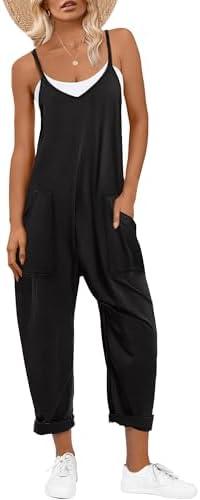 ANRABESS Jumpsuits for Women Casual Summer Overalls Sleeveless Spaghetti Strap Romper Jumpers Trendy Beach Vacation Outfits, Size M