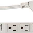 Amazon Basics 3-Prong Indoor Rectangle Extension Cord Power Strip, Flat Plug, Space-Saving, Grounded, 13 Amps, 1625 Watts, 125 VAC, 6 ft, White, 2-Pack
